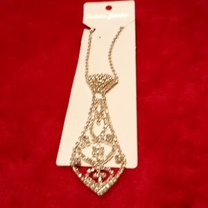 Silver diamond tie necklace